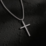 FANCIME Mens Box Chain Beveled Cross 925 Silver Necklace Show2
