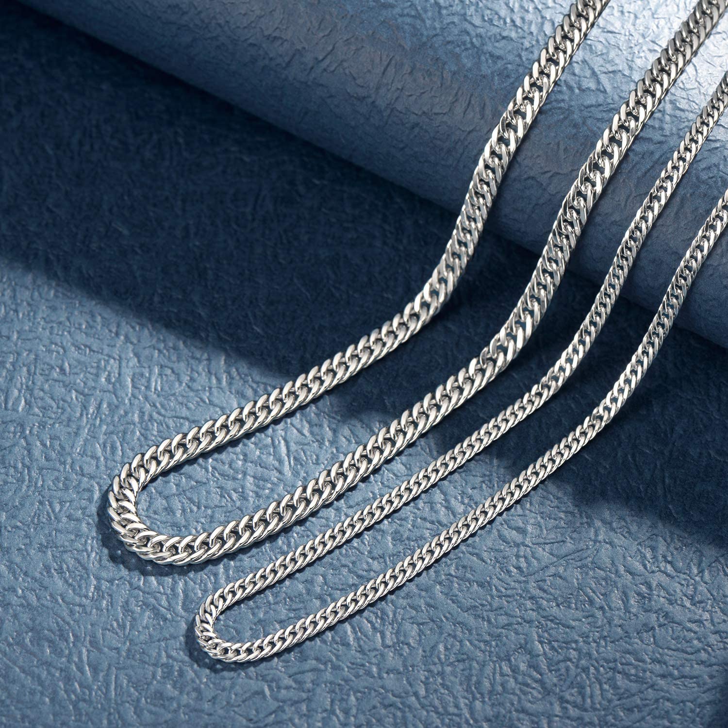 FANCIME Men's Cuban Link 24" Chain Sterling Silver Necklace Detail
