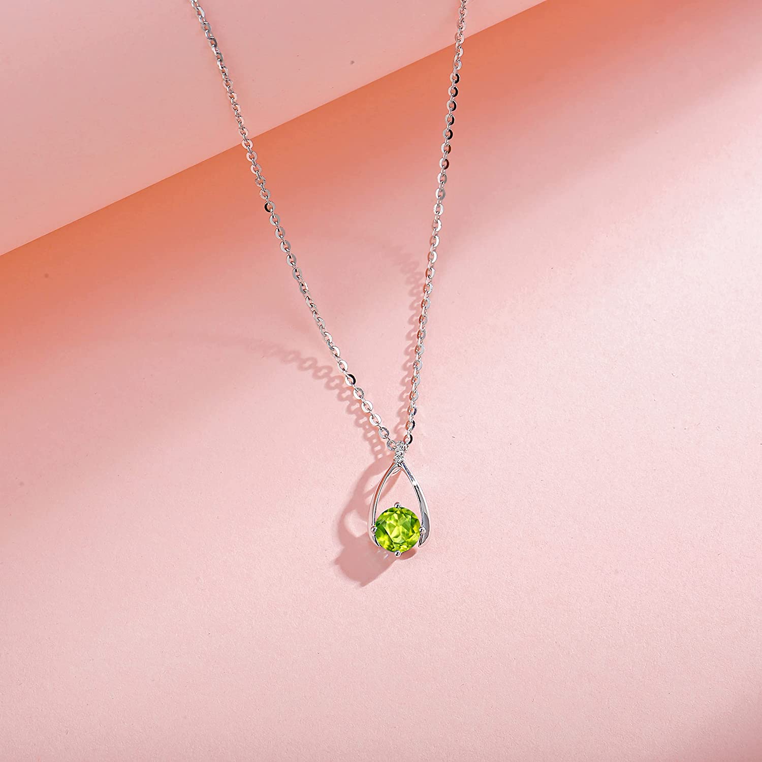 FANCIME "Lucky Wishbone" Peridot August Gemstone Sterling Silver Necklace Detail
