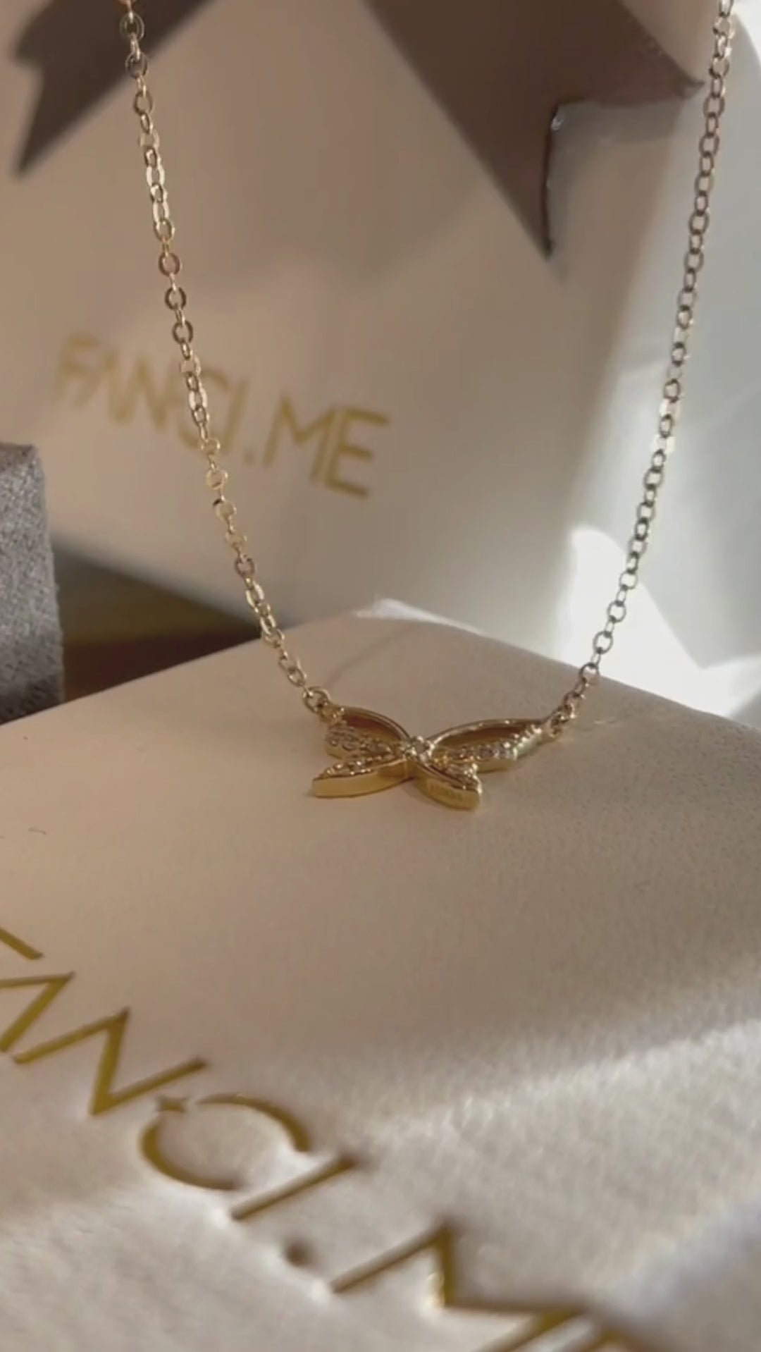 FANCIME "Yellow Cosmo" Diamond Butterfly 14K Yellow Gold Necklace Video