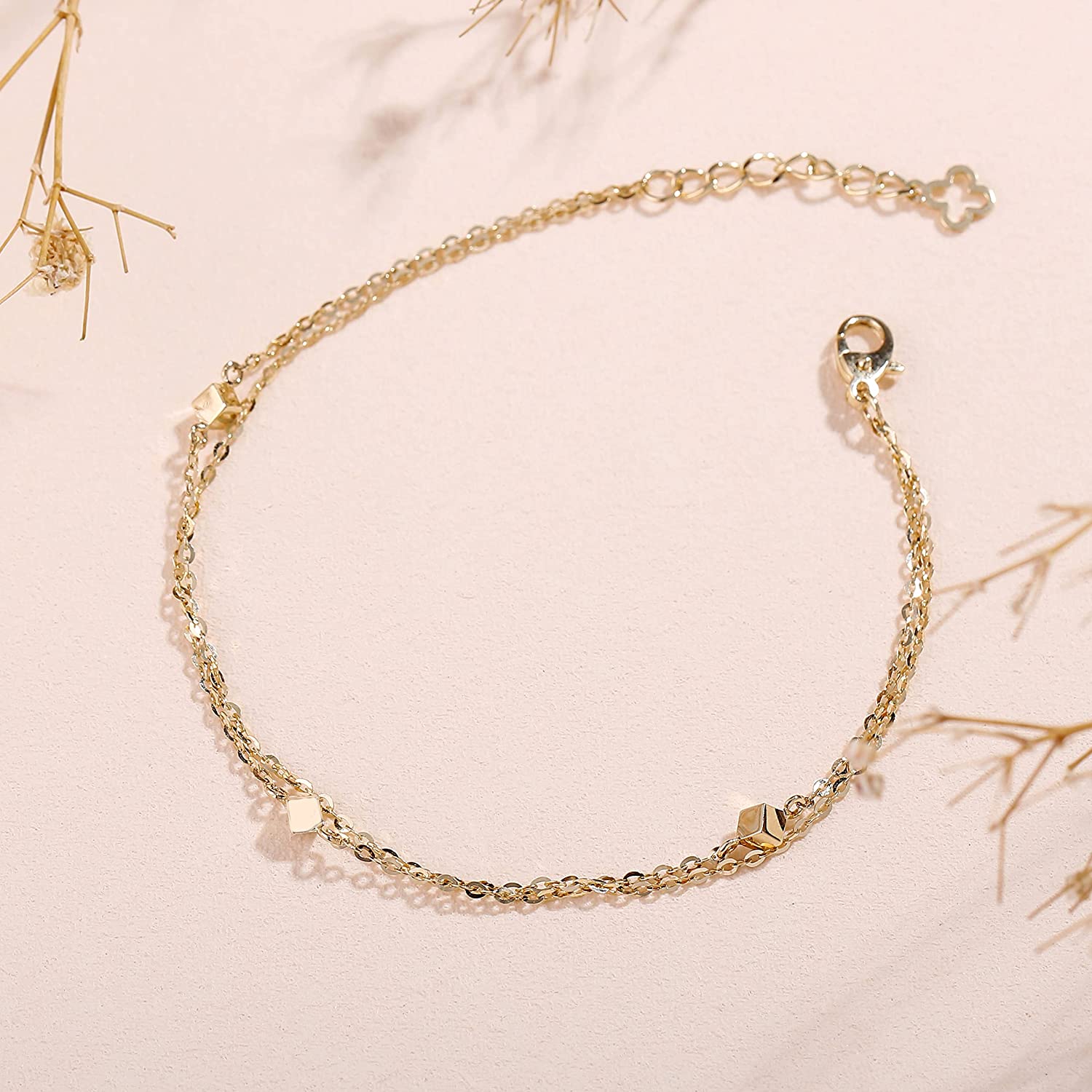 FANCIME Minimalist Design With Cubic Beads 14K Yellow Gold Bracelet Full