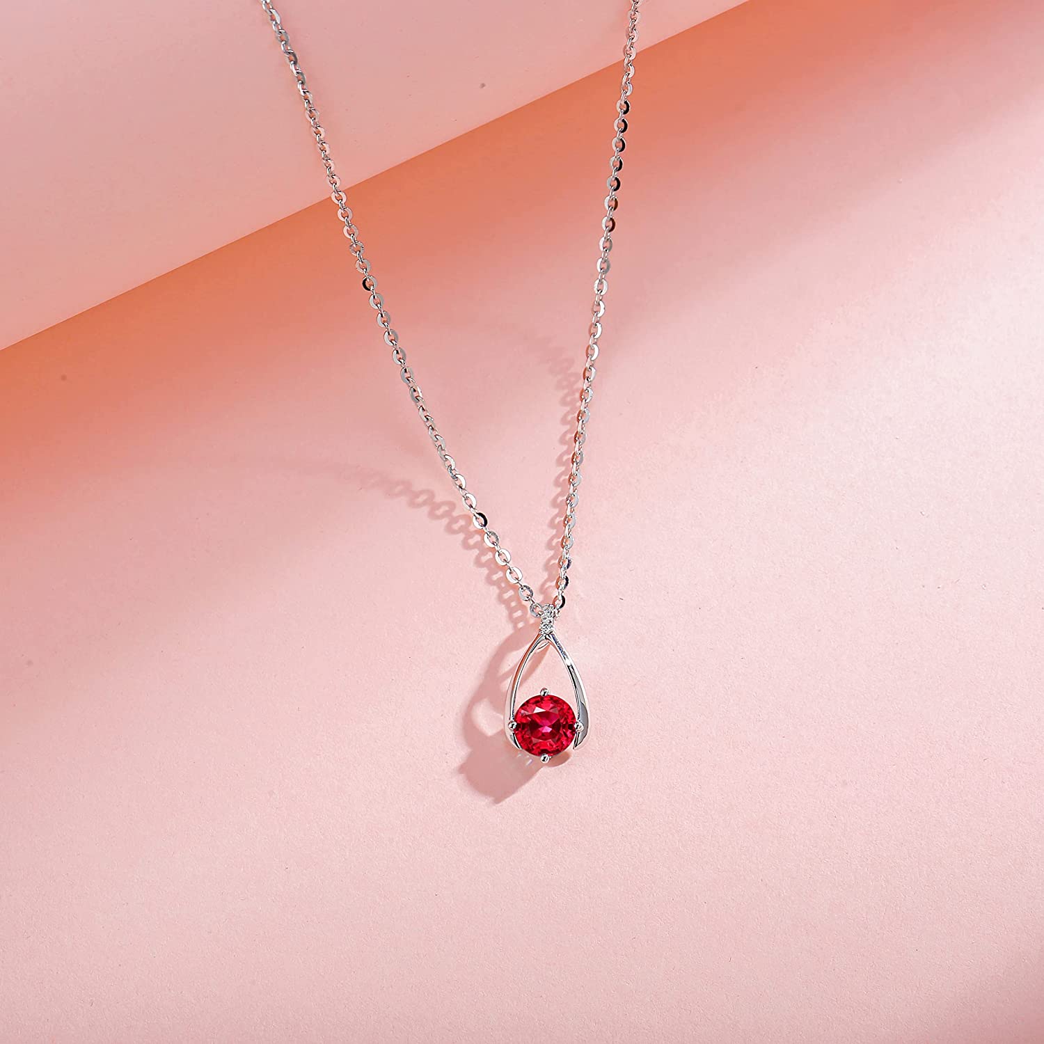 FANCIME "Lucky Wishbone" Ruby July Gemstone Sterling Silver Necklace Detail