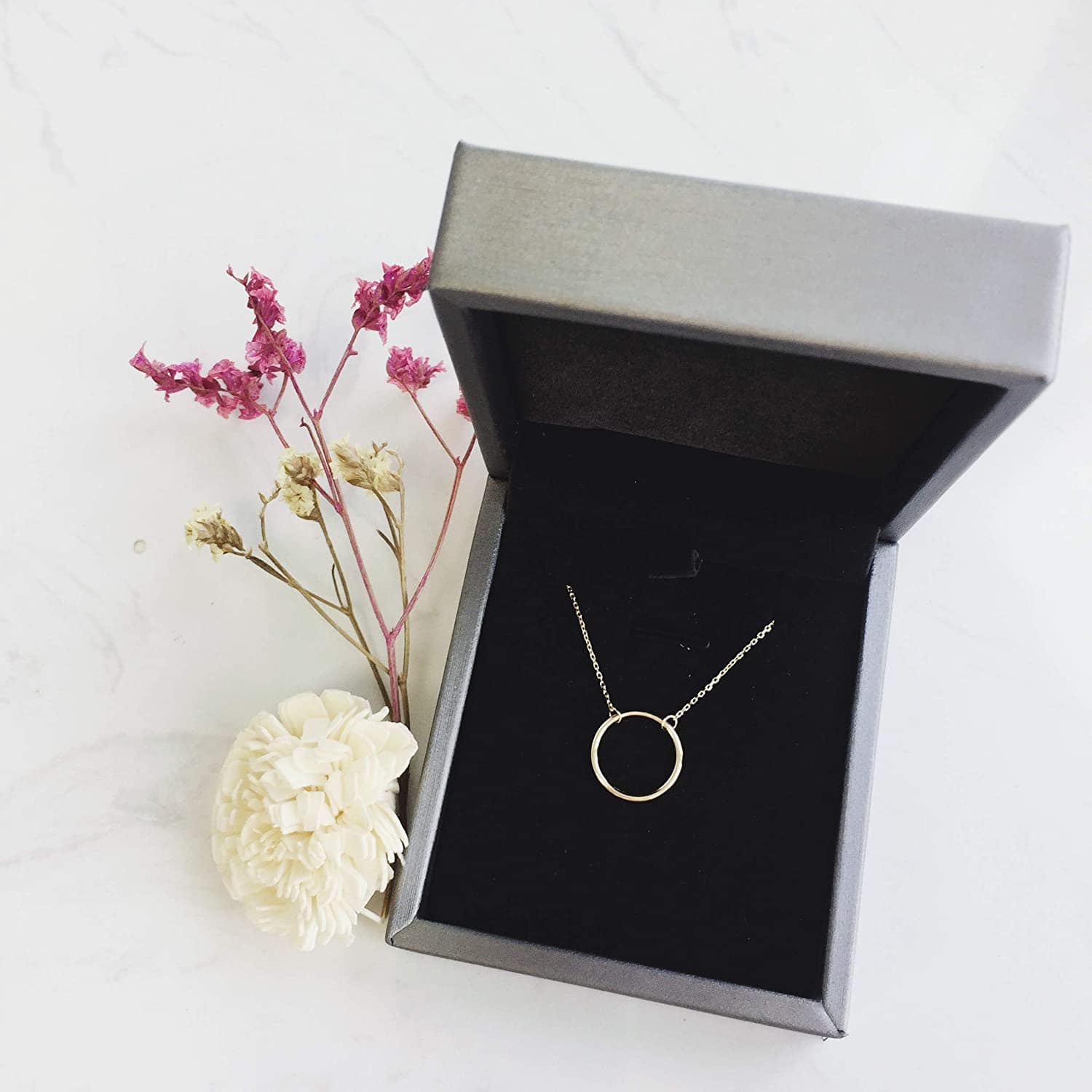 FANCIME Karma Open Circle 14K Solid Yellow Gold Necklace Box