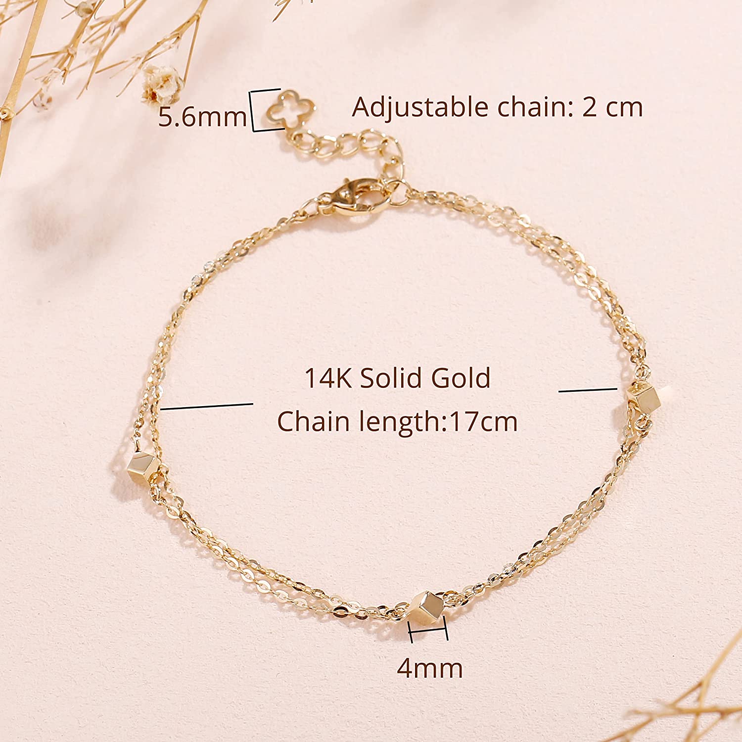 FANCIME Minimalist Design With Cubic Beads 14K Yellow Gold Bracelet Size