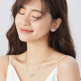 "Crystal" Sterling Silver Butterfly Post Earrings with White CZ Stones