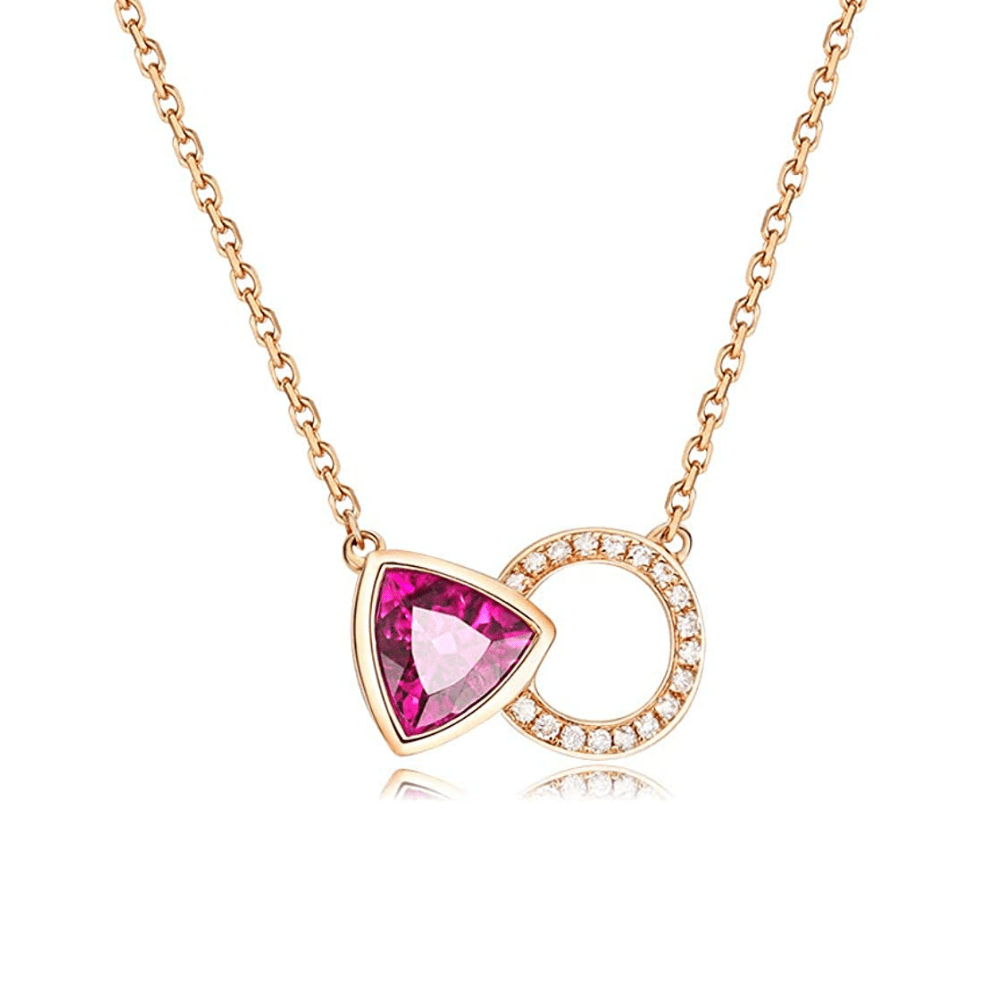 Fanci "Eternal Circle" Triangle Tourmaline and Round Love Circle 18K Solid Rose Gold Necklace Main