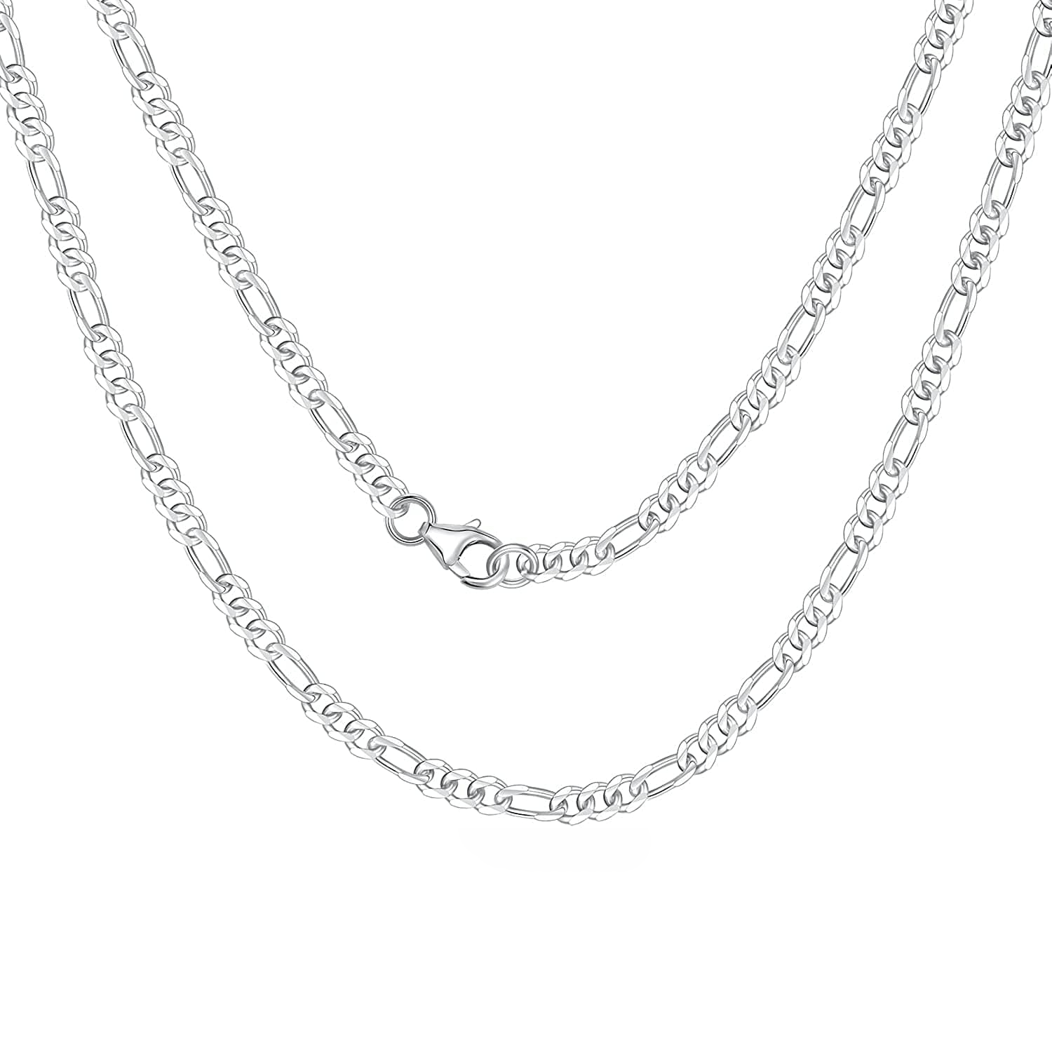 FANCIME 4MM Figaro Link Chain Basic Sterling Silver Necklace –