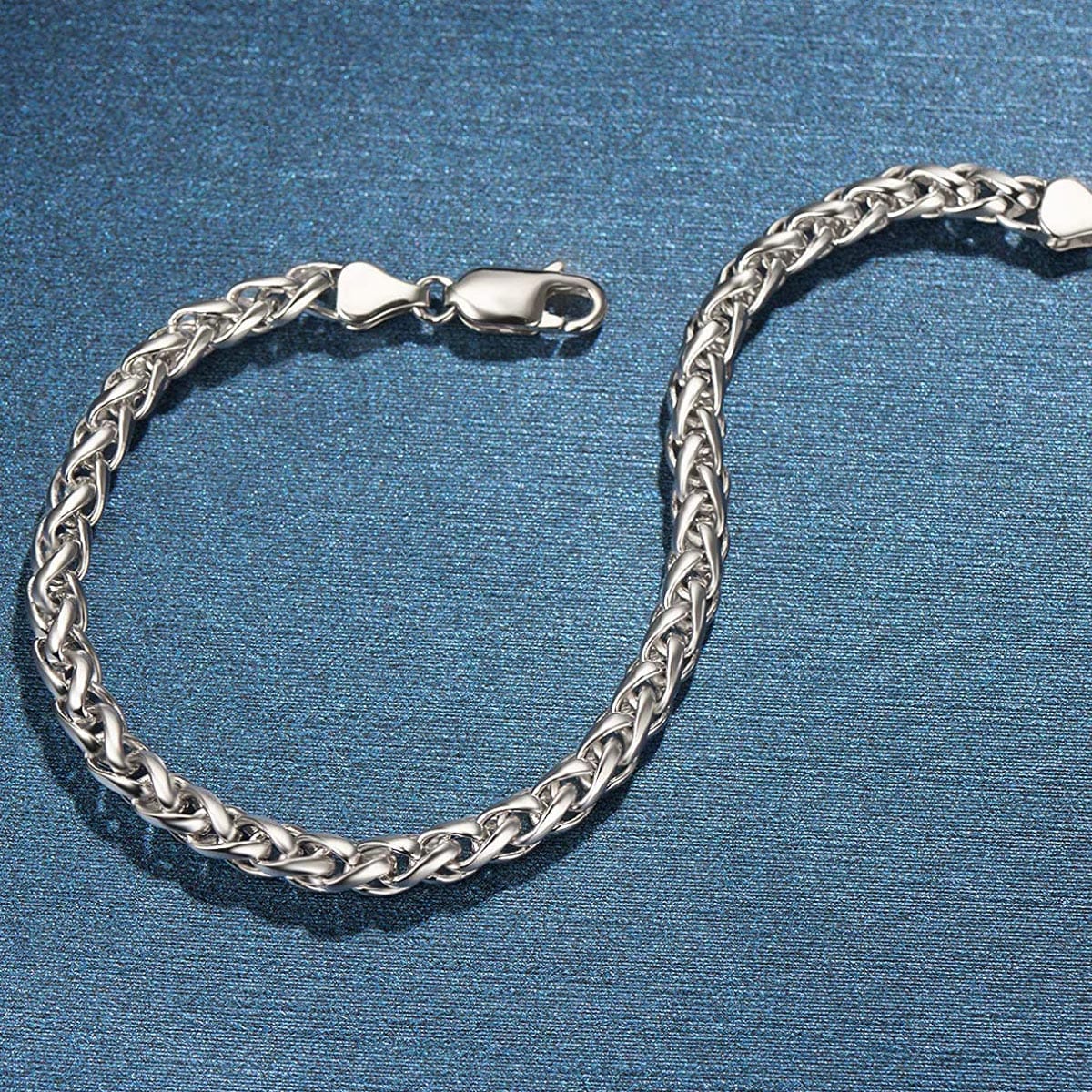 FANCIME Men's Thick Wheat Link Sterling Silver Bracelet Show
