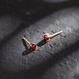 FANCIME Red Garnet 14K Rose Gold Stud Earrings Show