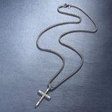 Fancime Men's Sterling Silver & Black Stone Cross Pendant Necklace