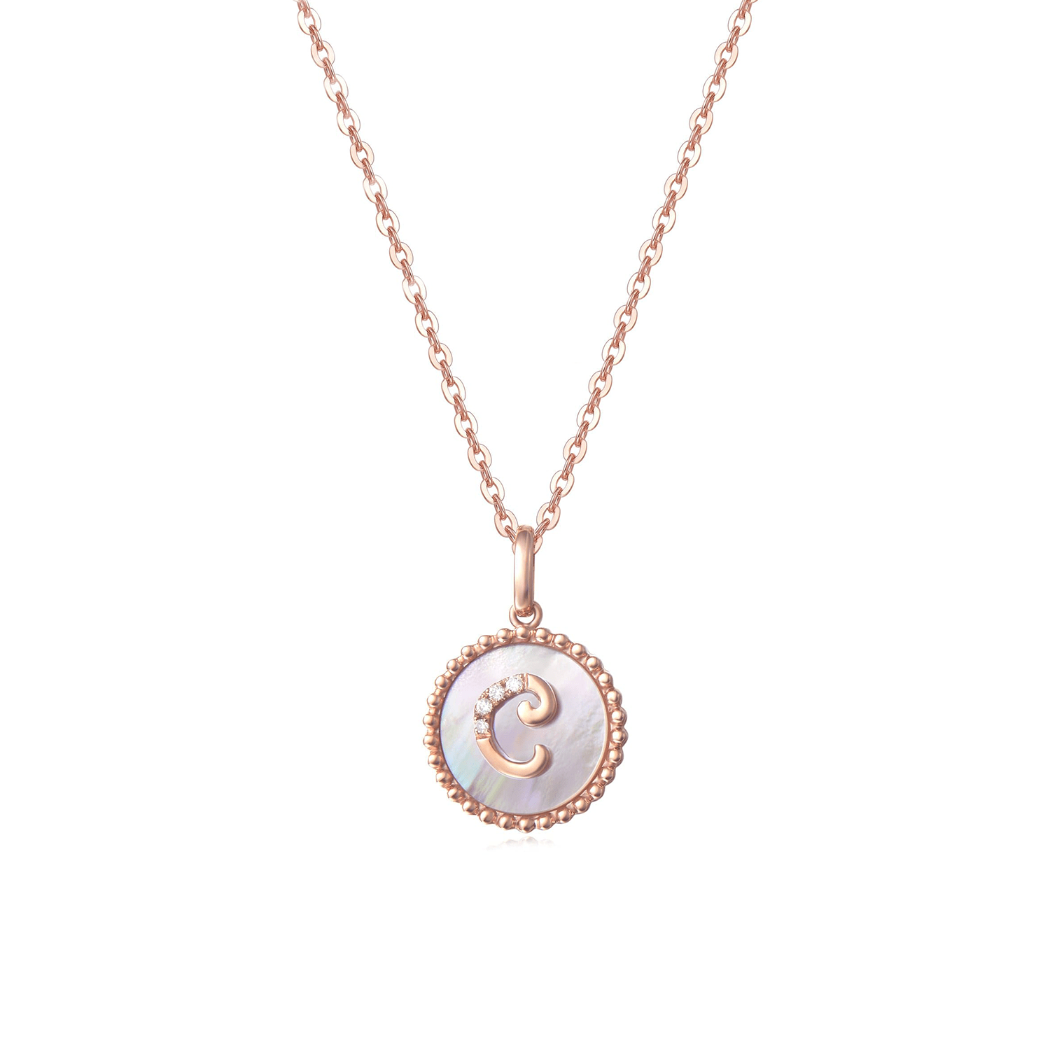 FANCIME Letter Initial Dainty 14K Rose Gold Necklace C Main