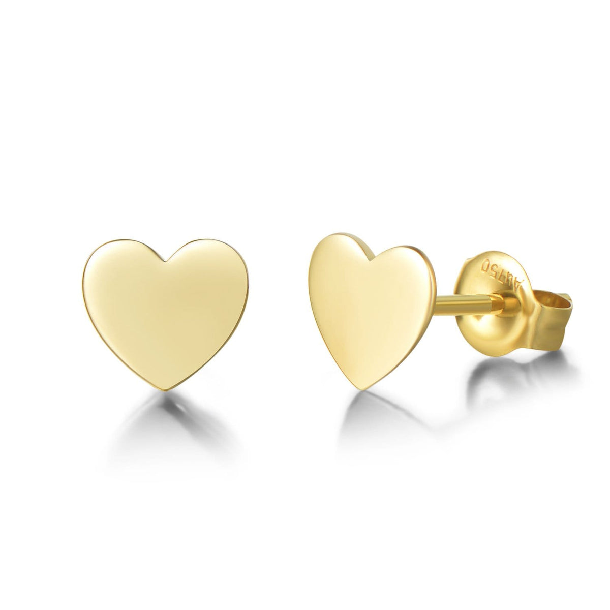 FANCIME Minimalist Heart 14K Yellow Gold Stud Earrings