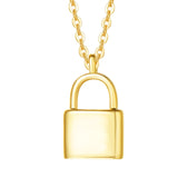 14K Solid Yellow Gold Lock Pendant Necklace Simple Lock Gold Gift