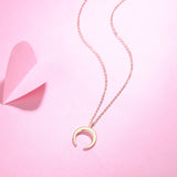 Crescent Moon Double Horn Necklace in 14k Solid Yellow Gold
