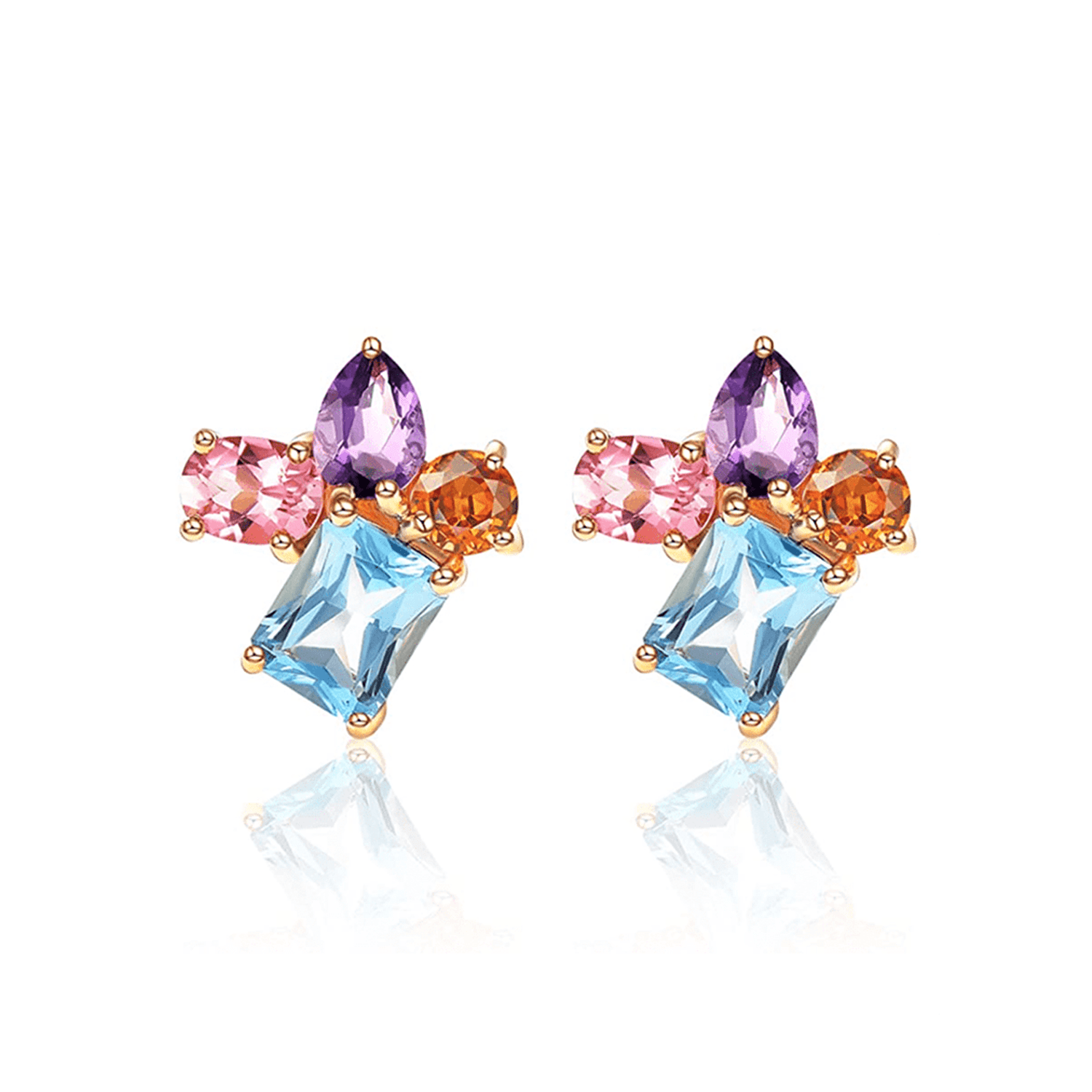 FANCIME 14K Yellow Gold Multicolored Gemstone Stud Earrings