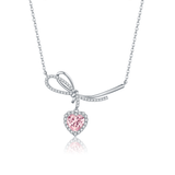 FANCIME “It Is A Crush” Sweet Bow Pink Heart Sterling Silver Necklace Main