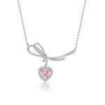 FANCIME “It Is A Crush” Sweet Bow White Heart Dangling Sterling Silver Necklace Main