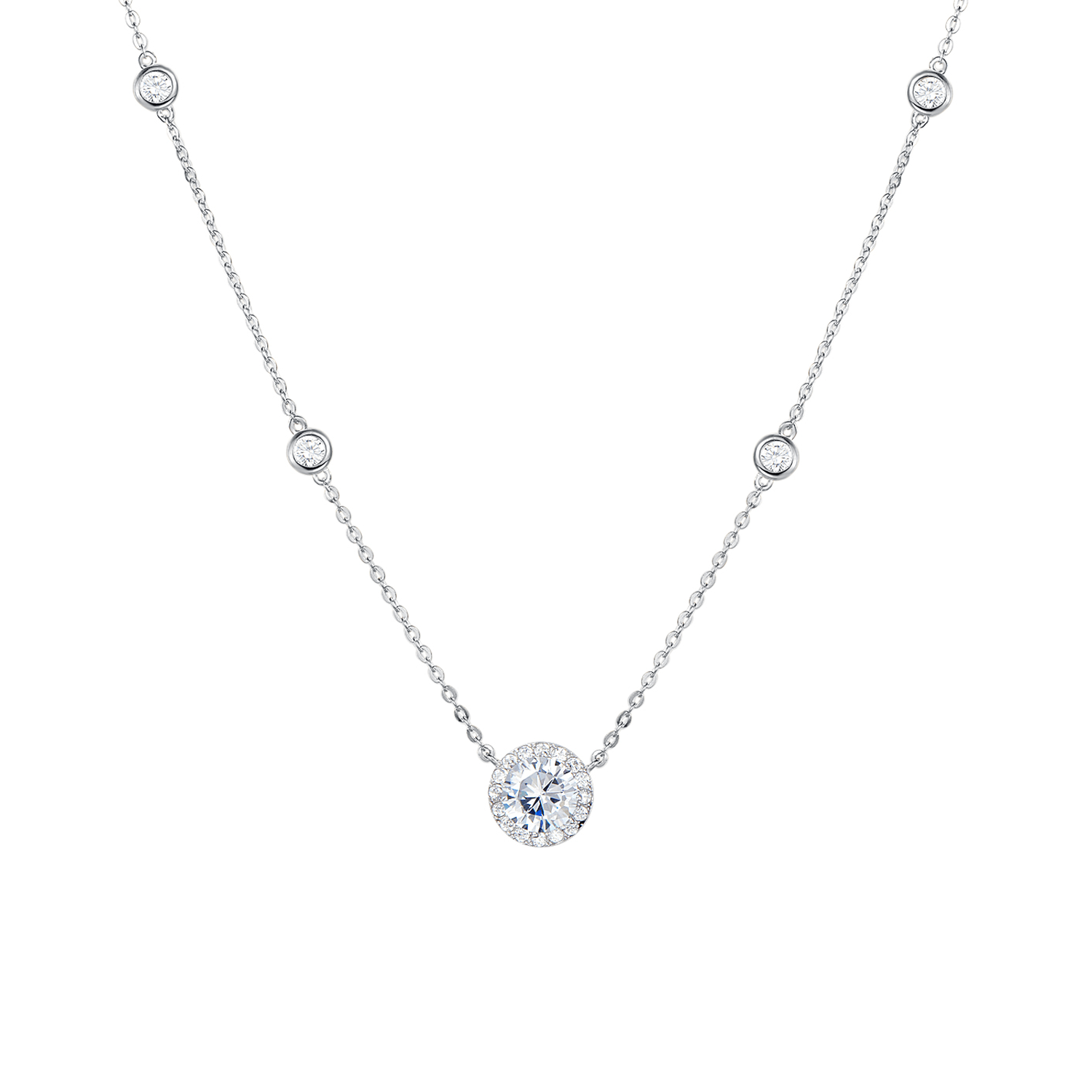 Fanci "Always Brilliant" Setting Round Sterling Silver Necklace Main