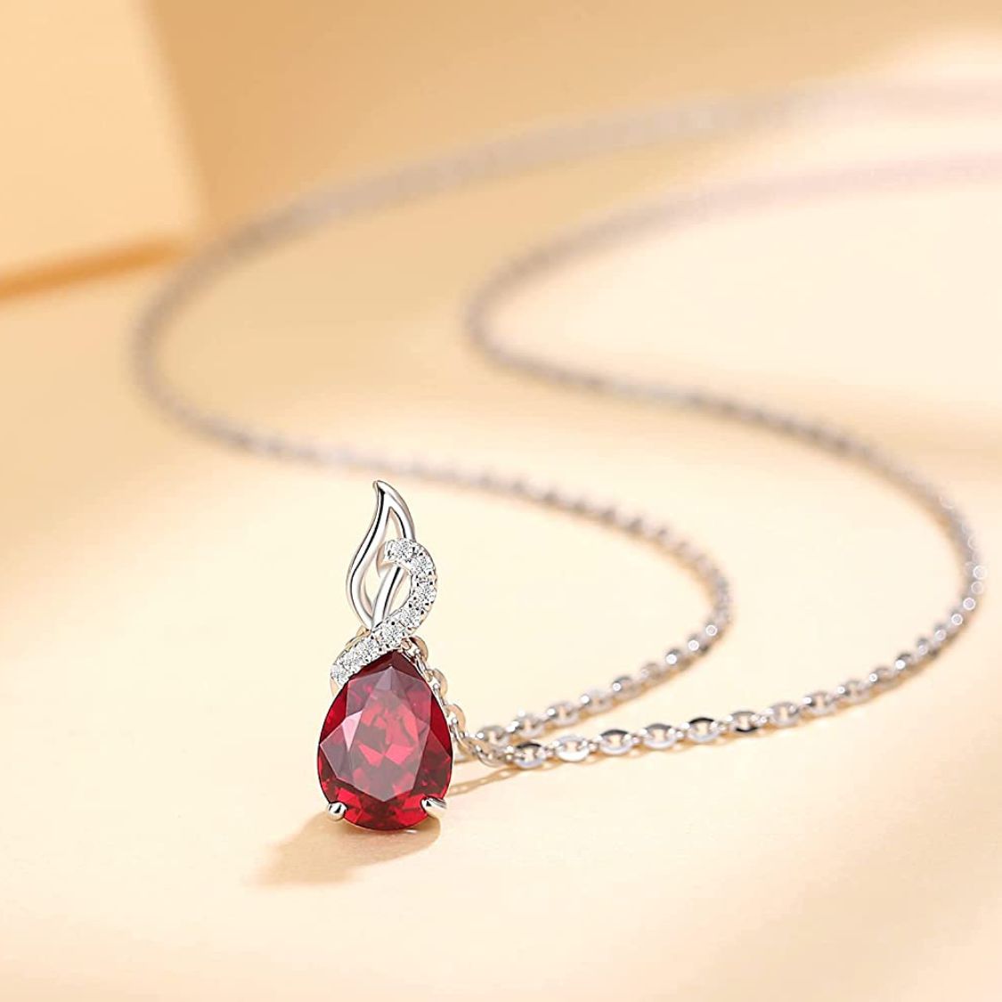 FANCIME "Timeless Heart" Ruby July Gemstone Sterling Silver Necklace Detail