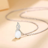 FANCIME "Timeless Heart " Opal October Gemstone Sterling Silver Necklace Detail
