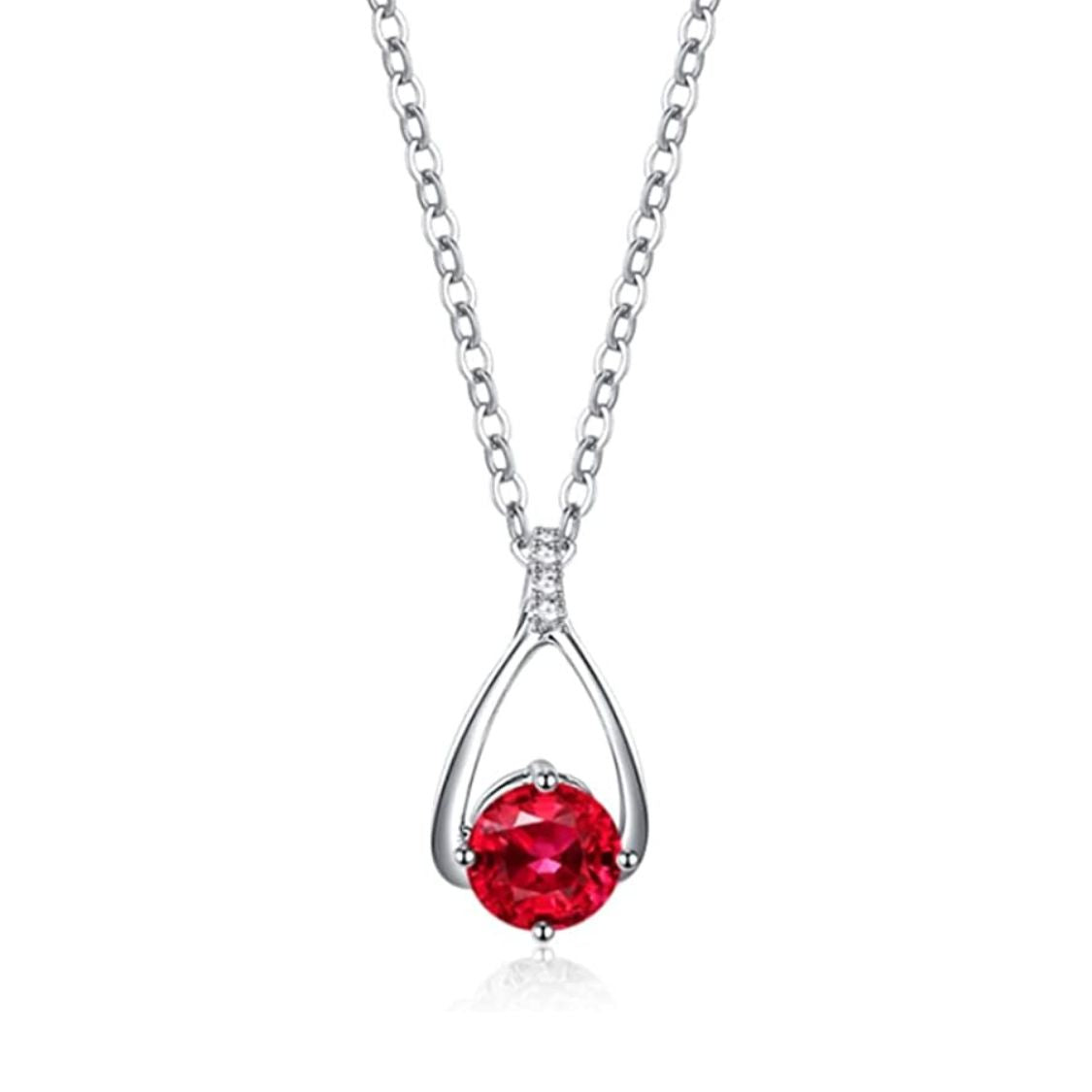 FANCIME "Lucky Wishbone" Ruby July Gemstone Sterling Silver Necklace Main