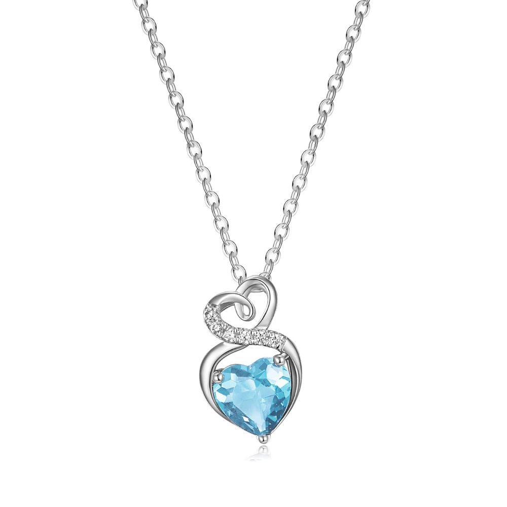 FANCIME "Infinity Heart" Aquamarine March Gemstone Sterling Silver Necklace Main