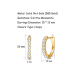 FANCIME Small Huggie 14K Yellow Gold Hoop Earrings Size