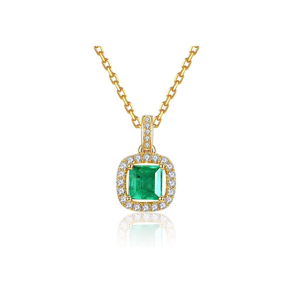FANCIME "Liza" Vivid Green Emerald 14K Solid Real Yellow Gold Necklace Main