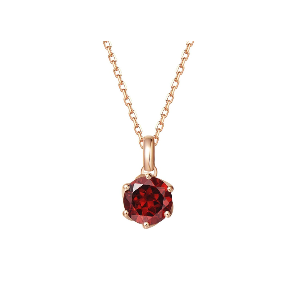 FANCIME Dark Red Garnet 14K Solid Rose Gold Necklace Main