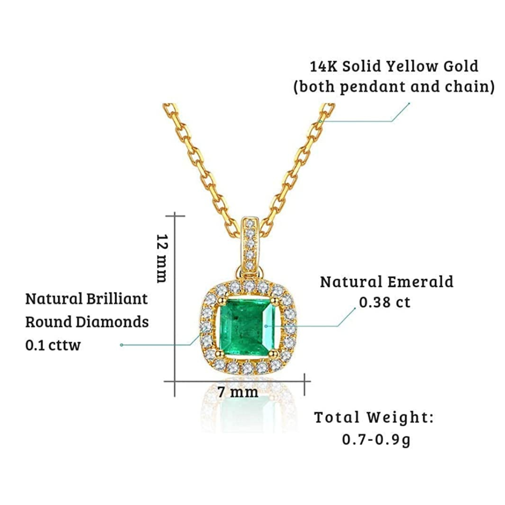 FANCIME "Liza" Vivid Green Emerald 14K Solid Real Yellow Gold Necklace Size