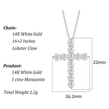 One Carat White Moissanite Gemstone In 14K Solid White Gold 3 Prong Setting Cross Pendant Necklace Fine Delicate Jewelry Gifts for Her