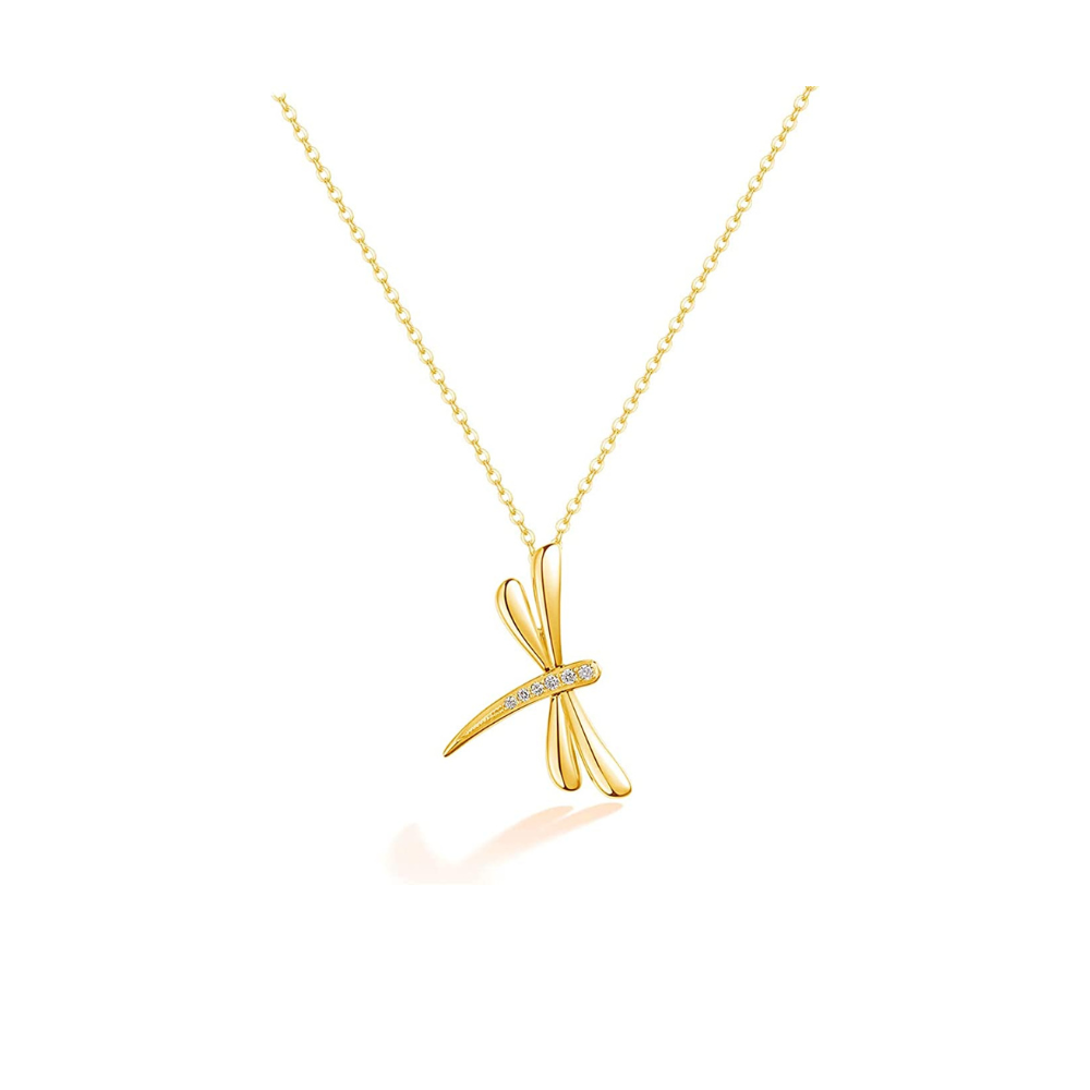 FANCIME Dragonfly 18K Real Solid Yellow Gold Necklace Main