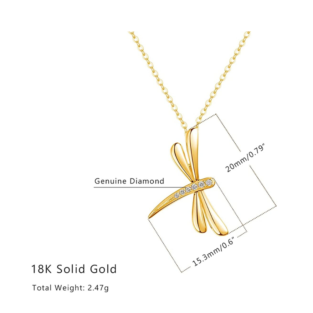 FANCIME Dragonfly 18K Real Solid Yellow Gold Necklace Size