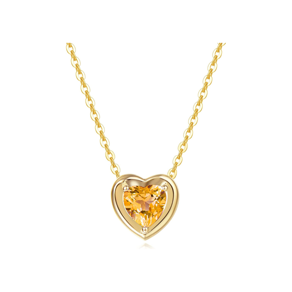 FANCIME Yellow Citrine Heart Birthstone 14k Yellow Gold Necklace Main