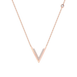 FANCIME Letter V Shape Dainty 14K Solid Rose Gold Necklace Main