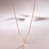 FANCIME Letter V Shape Dainty 14K Solid Rose Gold Necklace Detail