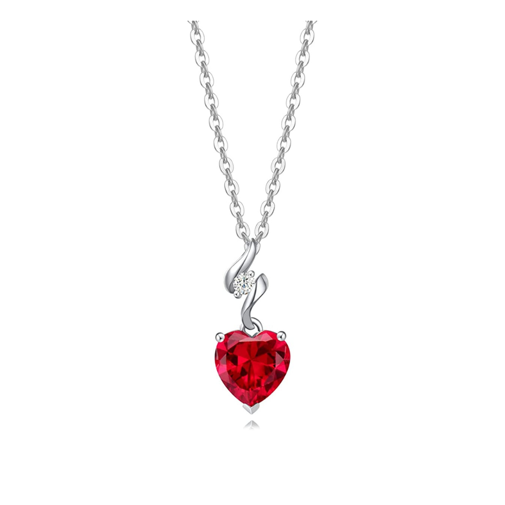 FANCIME Ruby July Gemstone Heart Sterling Silver Necklace Main