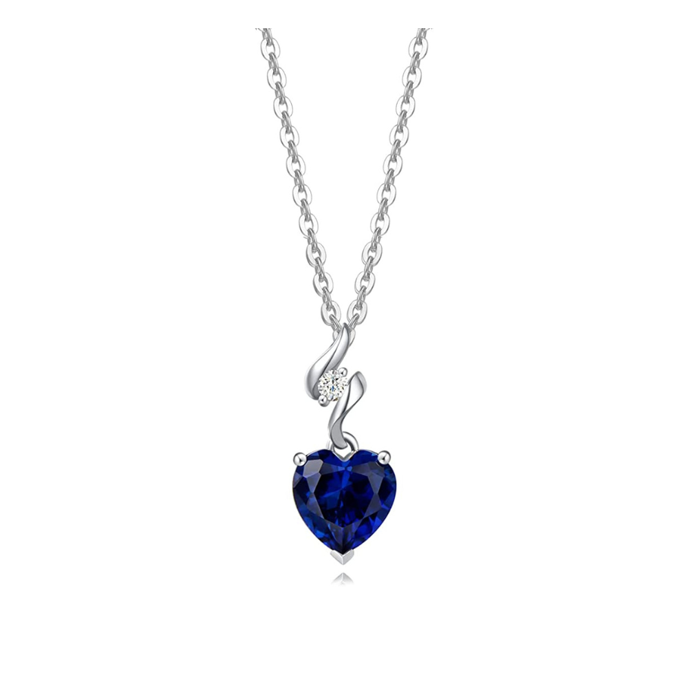 FANCIME Sapphire September Gemstone Heart Sterling Silver Necklace Main