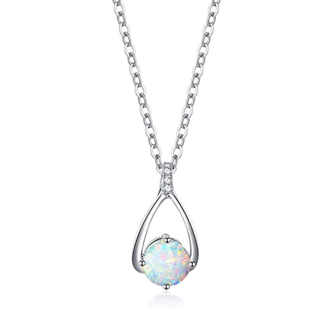 FANCIME "Lucky Wishbone" Opal October Gemstone Sterling Silver Necklace Main