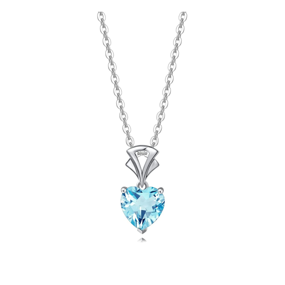 FANCIME Aquamarine March Gemstone Sterling Silver Necklace Main