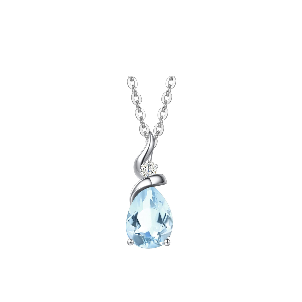 FANCIME "Ribbon" Aquamarine March Gemstone Sterling Silver Necklace Main