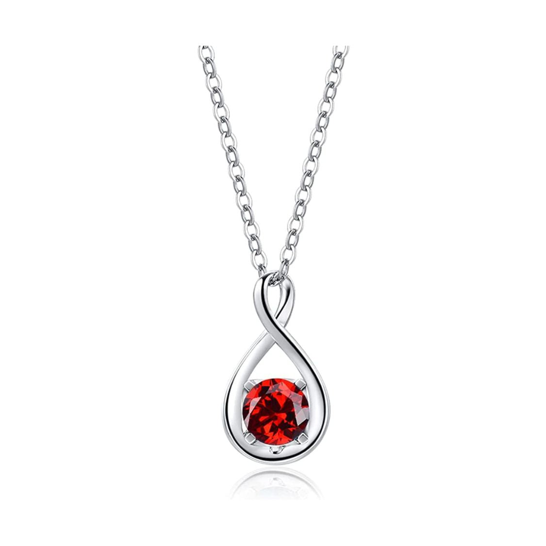"Infinity Birthstone" January Gemstone Garnet 14K White Gold Pendent Necklace