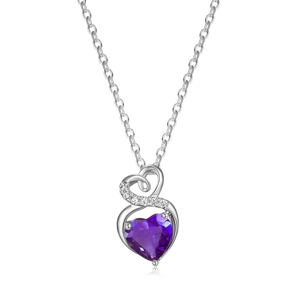 FANCIME "Infinity Heart" Amethyst February Gemstone Sterling Silver Necklace Main