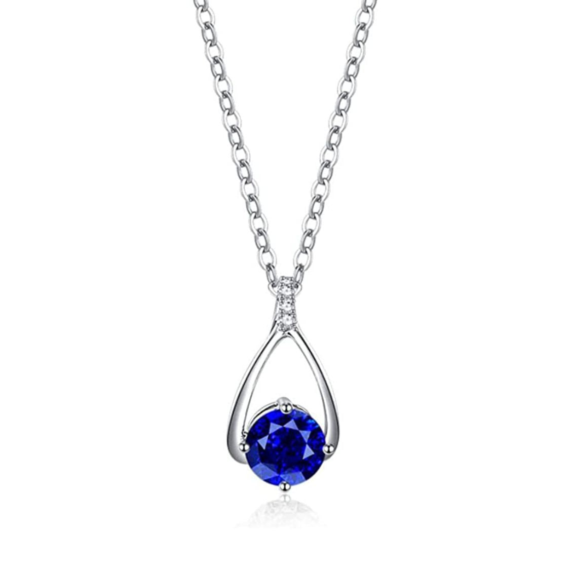 FANCIME "Lucky Wishbone" Sapphire September Gemstone Sterling Silver Necklace Main