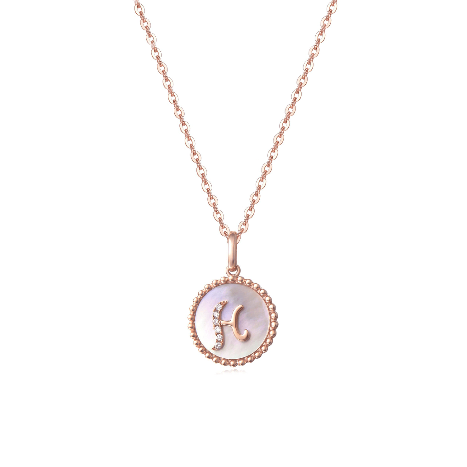 FANCIME Letter Initial Dainty 14K Rose Gold Necklace H Main