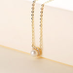 FANCIME "Ava" 14K Solid Gold Halo Pearl Necklace Side
