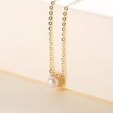FANCIME "Ava" 14K Solid Gold Halo Pearl Necklace Side