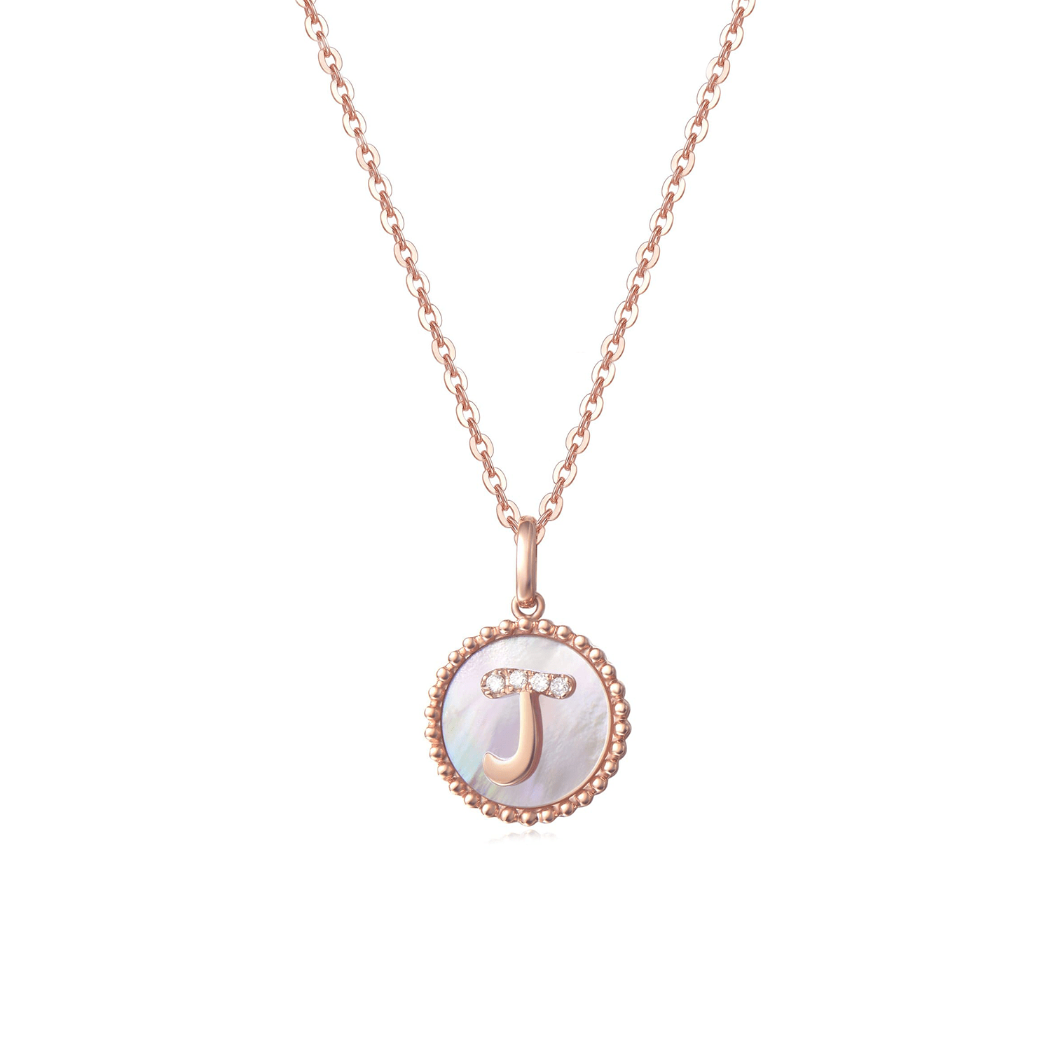 FANCIME "J" Initial Dainty Solid 14K Rose Gold Necklace Main