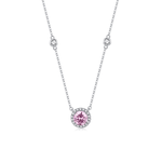 FANCIME "Always Brilliant" Sterling Silver Halo Setting Round Necklace Pink Main