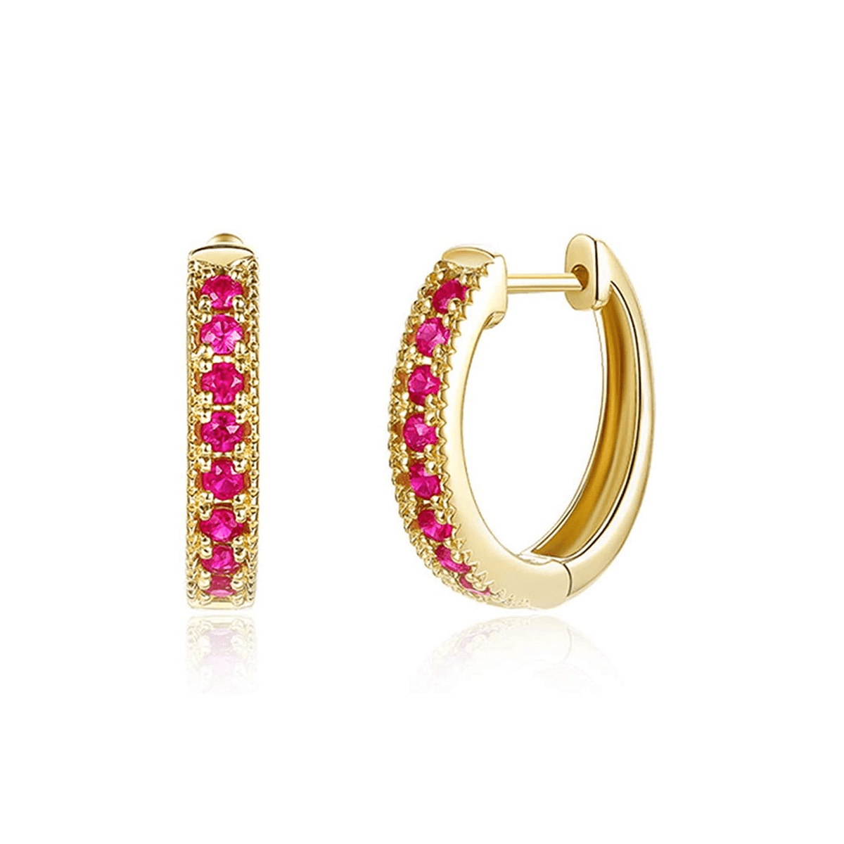 FANCIME Golden Genuine Ruby 14k Yellow Gold Hoop Earrings
